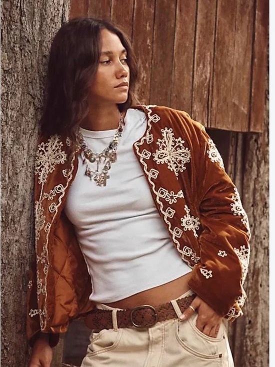Free People Jackets & Blazers - Free People Mia Jacket Embroidered Rust Velvet Women's Jacket